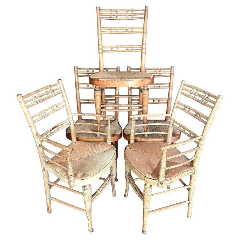 Set of Five American Turned Wood Rush Chairs | 1stDibs