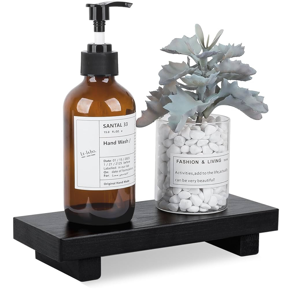 Bathroom Counter Organizer Wood Pedestal Stand Farmhouse Decorative Tray Soap Holder for Kitchen ... | Amazon (US)