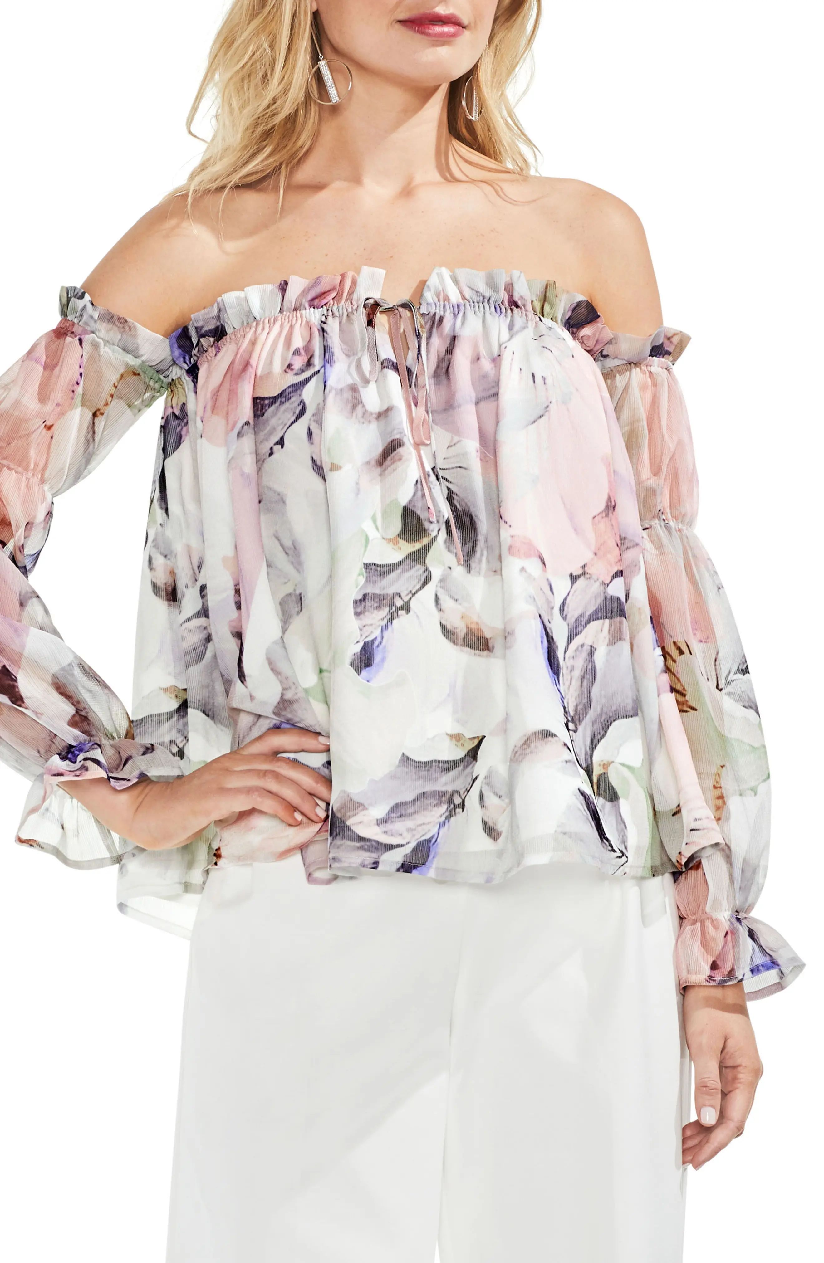 Off the Shoulder Diffused Floral Peasant Blouse | Nordstrom