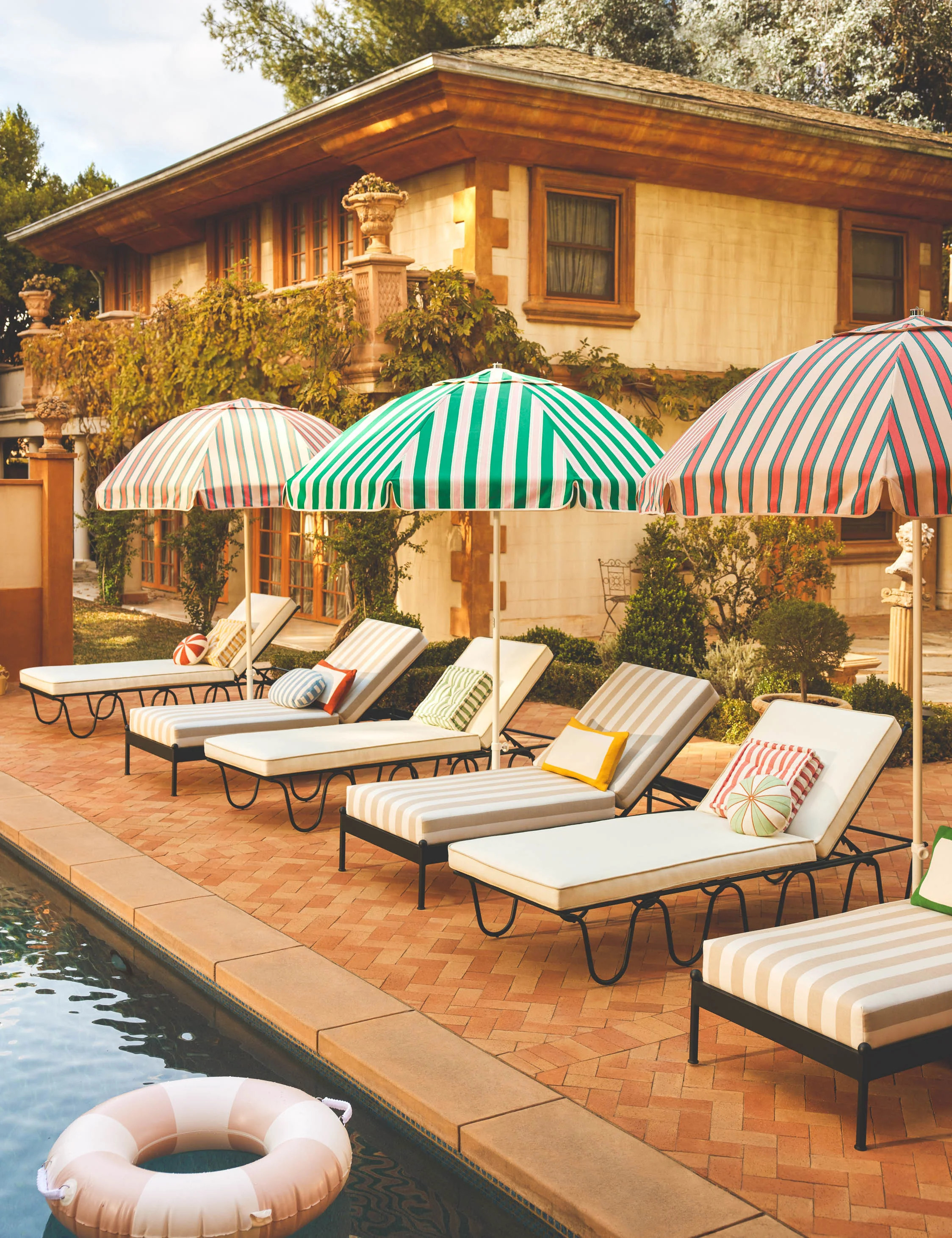 Classic Patio Umbrella by Business & Pleasure Co., Green Bistro Stripe | Lulu and Georgia 