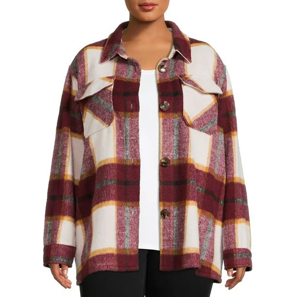 Jason Maxwell Women's Plus Size Faux Wool Shirt Jacket - Walmart.com | Walmart (US)