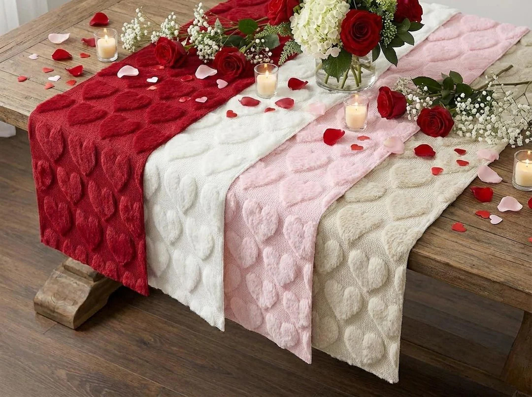 Valentine Hearts Table Runner, Valentine's Day Heart Print, Romatic Dinning Decor, Hearts Table C... | Etsy (US)