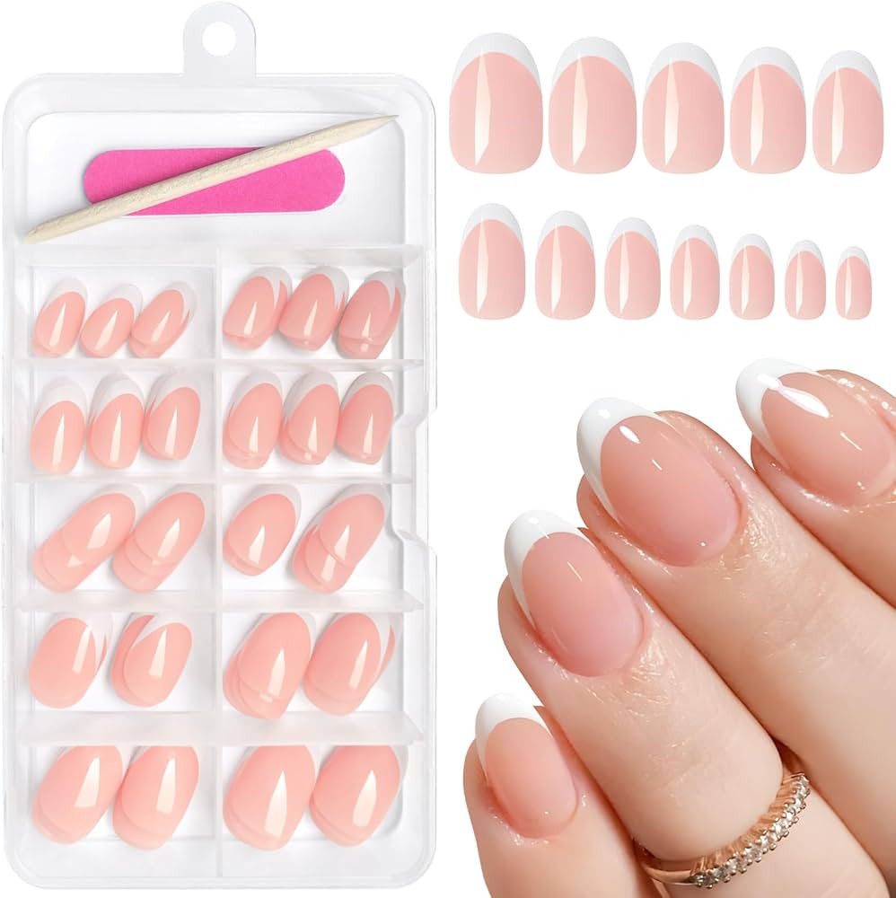 AddFavor French Tip Press on Nails Short Oval Fake Nails, 120pcs White French Tips Nails Press on... | Amazon (US)