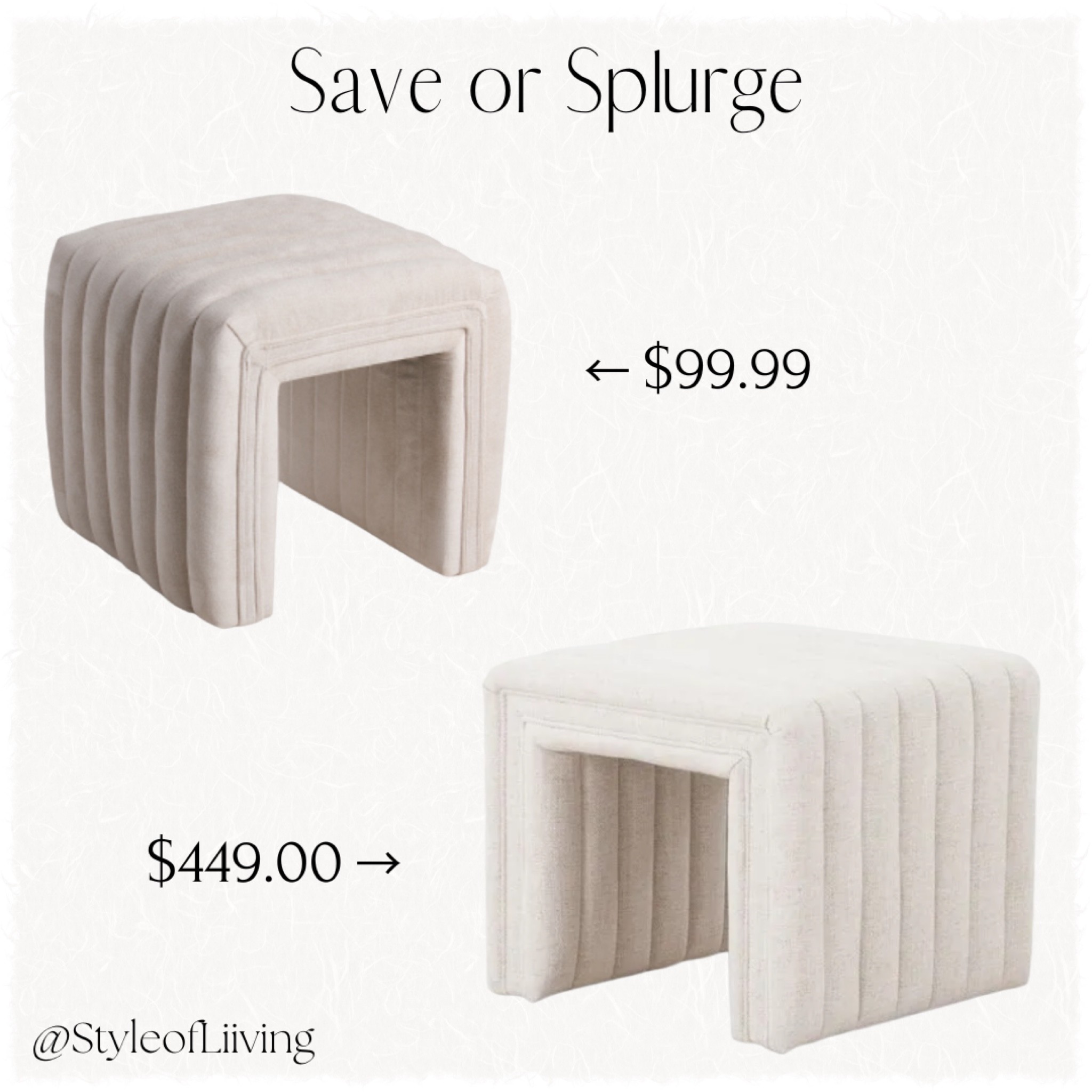 Save or splurge. Budget friendly vs high budget items! Cream color quilted, cushioned U-shaped ottoman. #marshallsfinds Dover crescent ottoman Burke Decor. Linen. Home decor.

#LTKstyletip #LTKsalealert #LTKhome