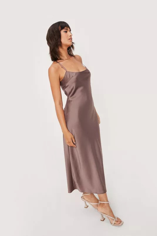 Satin Square Neck Midi Slip Dress | NastyGal (UK, IE)