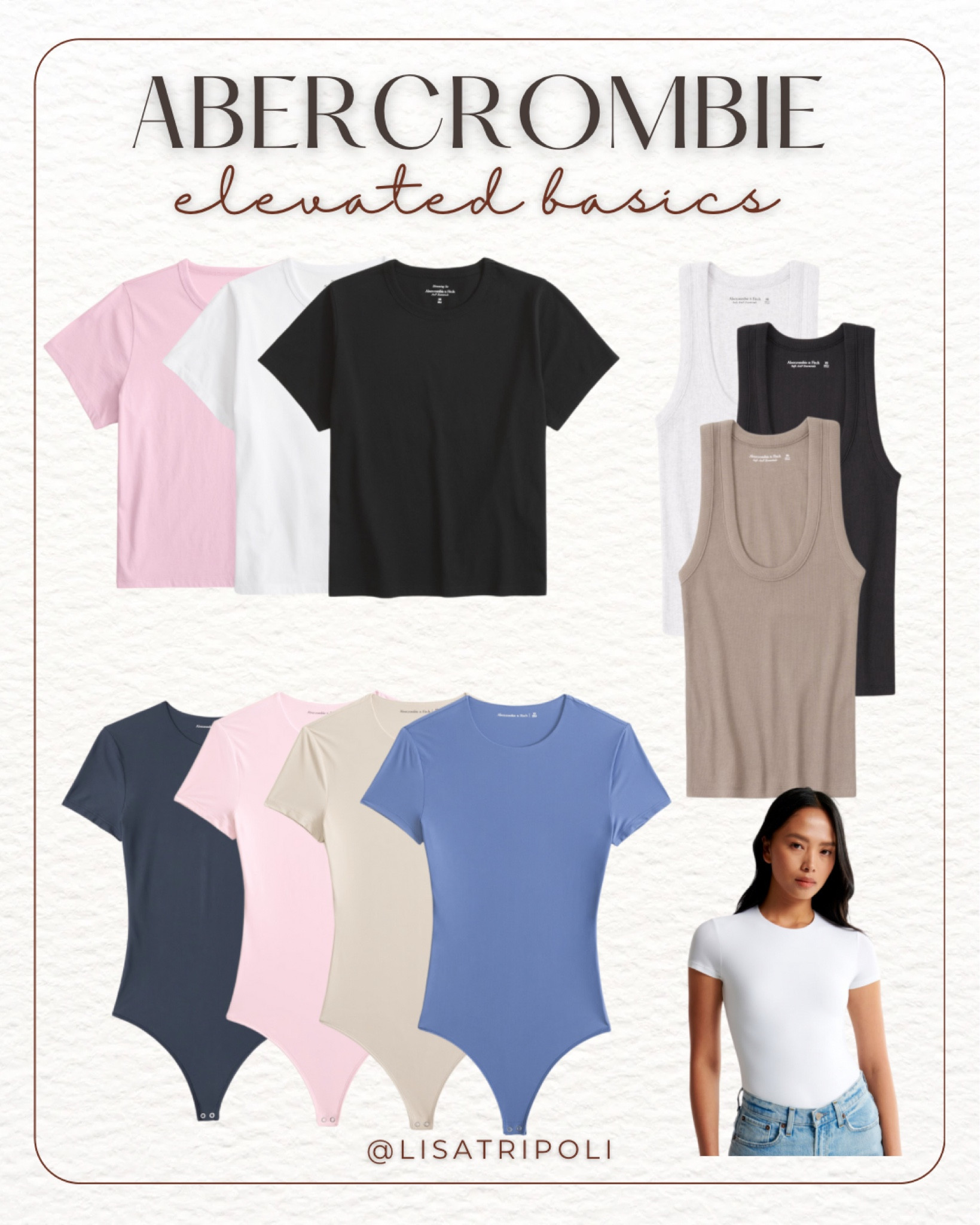 Abercrombie tees, tanks and short sleeve bodysuits. 

LTK exclusive sale March 8-11, 20% off sitewide. 
Save/like your favorite items to receive an alert when these items go on sale! 

Spring Outfit | Vacation Outfit | Easter | Basics | everyday style | 

#LTKSpringSale #LTKfindsunder50 #LTKsalealert