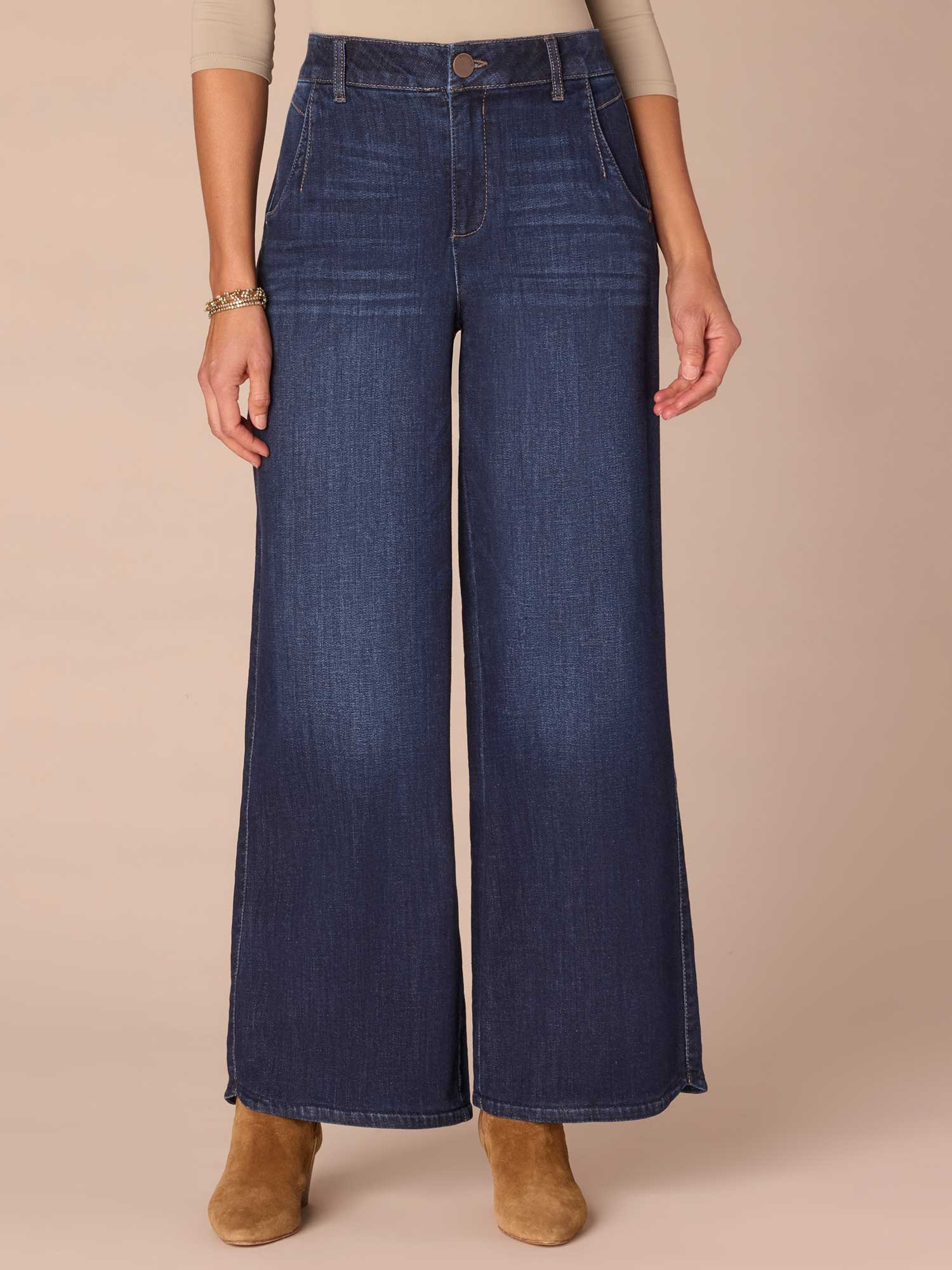 "Ab"solution\u00ae Skyrise Curved Pocket Wide Leg Tall Jeans with Tulip Hem | Democracy Clothing