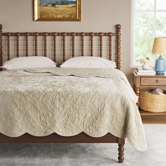 The Pioneer Woman Eloise Floral Velvet Quilt, Full/Queen, Beige Bedding | Walmart (US)