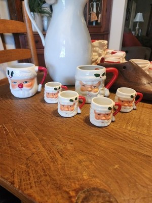 6 Vtg. Santa Face Mugs 3" & 1.75" H Christmas Collectible Hand Painted Kitchy | eBay US