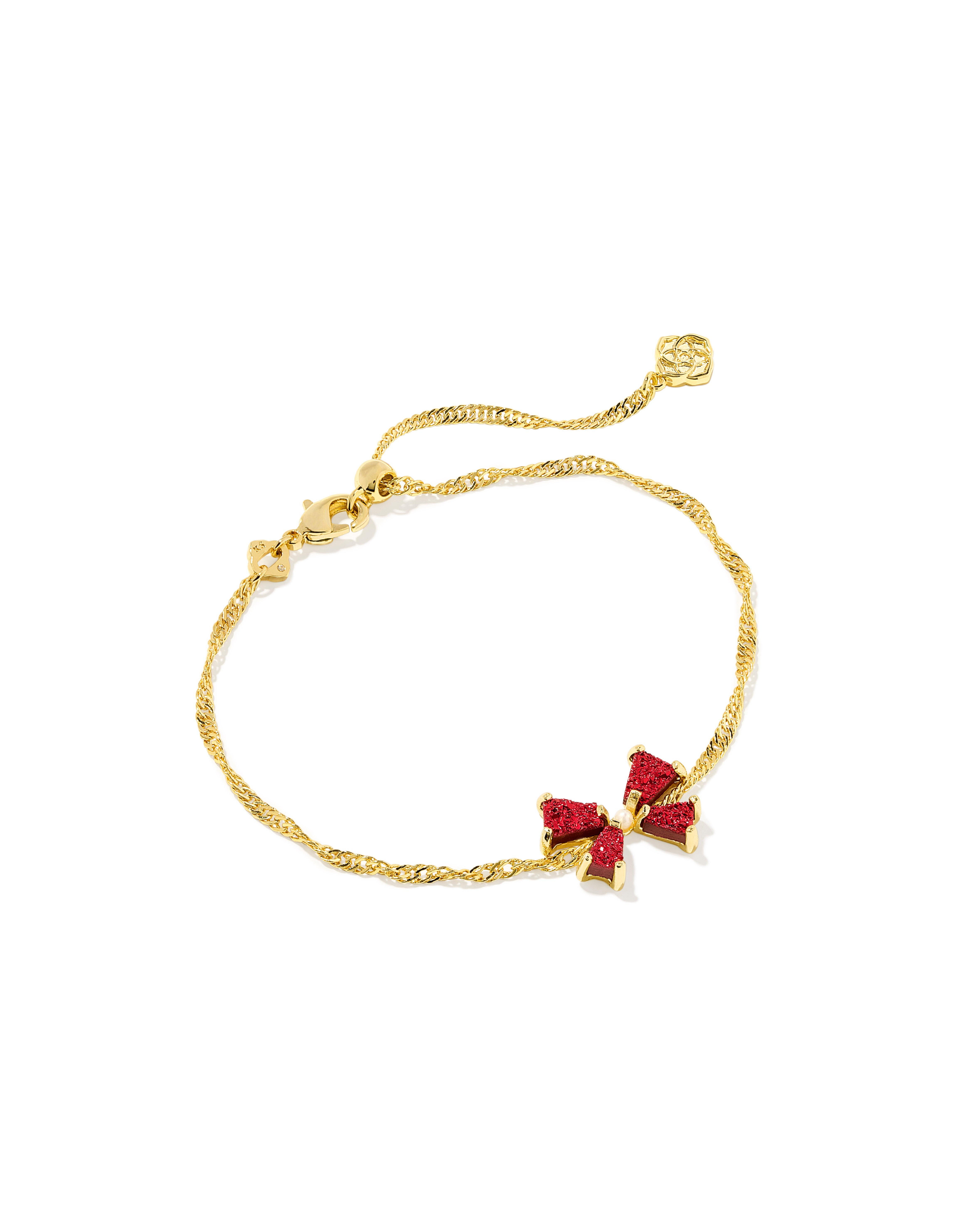 Blair Gold Bow Small Delicate Chain Bracelet in Bright Red Drusy | Kendra Scott