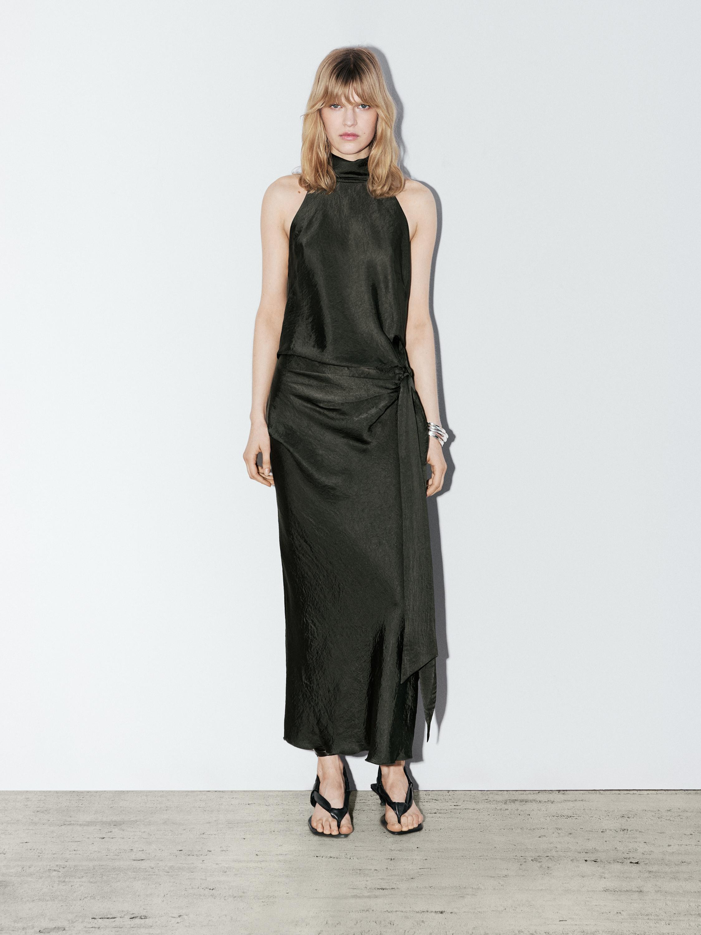 Satin midi dress with bow detail - Studio | Massimo Dutti UK