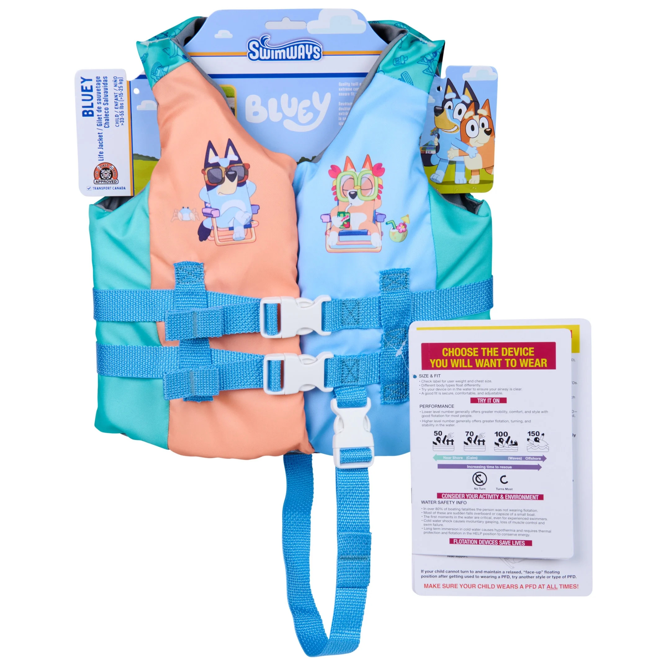 SwimWays Bluey Life Jacket, USCG Approved Life Vest for Kids 33-55 lbs | Walmart (US)