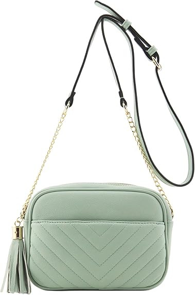 Chevron Quilted Crossbody Camera Bag with Chain Strap and Tassel | Amazon (US)