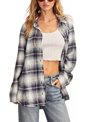 Lucky Brand Women's Tunic Plaid Shirt, Blue, X-Large | Belk