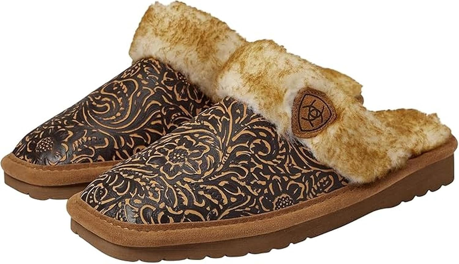 ARIAT Women's Jackie Square Toe Embossed Tooling Warm Soft Comfortable Genuine Full-grain Leather Slippers | Amazon (US)