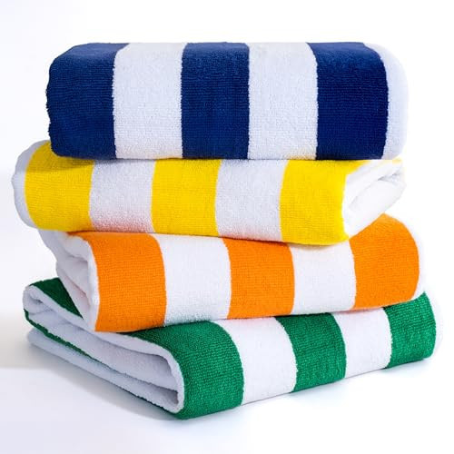 American Soft Linen Cabana Striped Beach Towels, 30x60 inch 4 Piece Oversize Pool Towels, Quick Drying Sand Free Swim Towels, Mix Color (Blue, Yellow, Green, Orange) | Amazon (US)