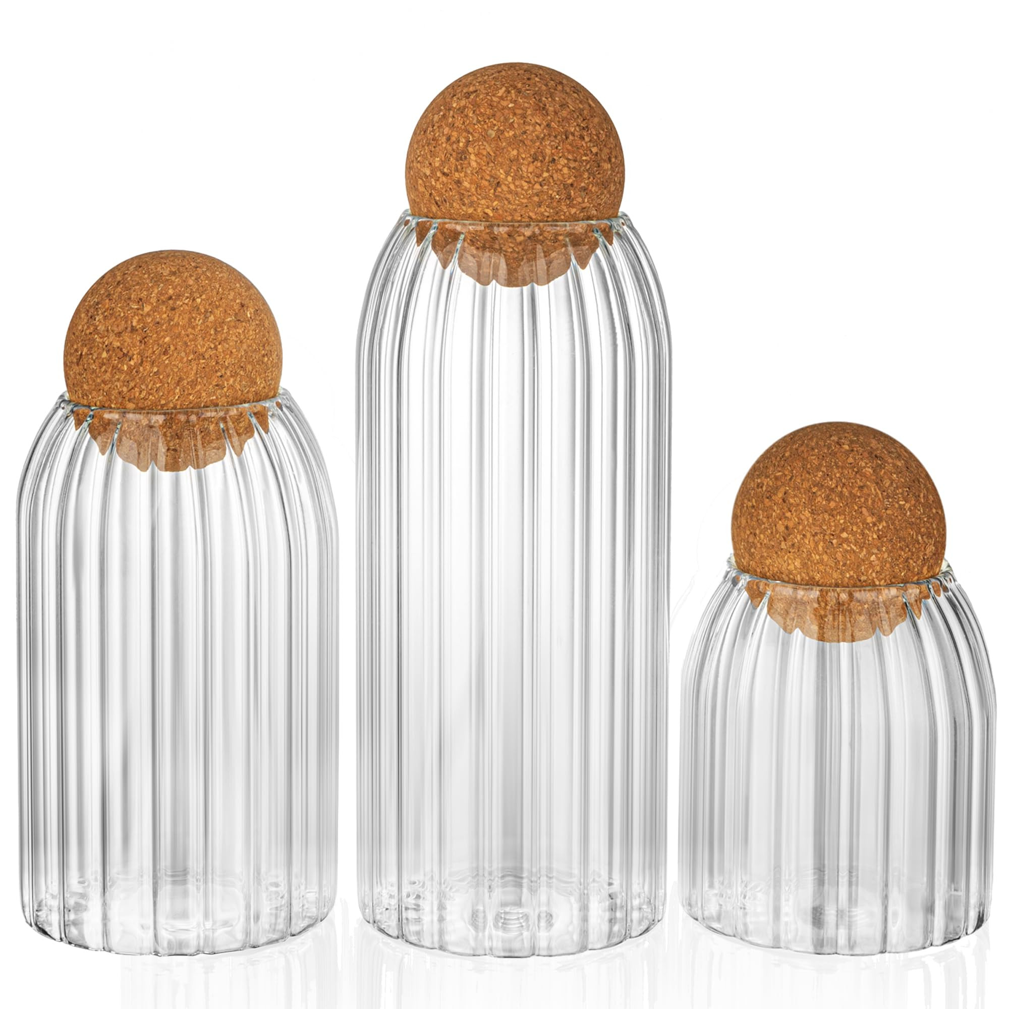 Glass Jar Set of 3 - Airtight Sealed Cork Lids, Round Glass Bottles for Coffee Beans, Nut Storage... | Amazon (US)