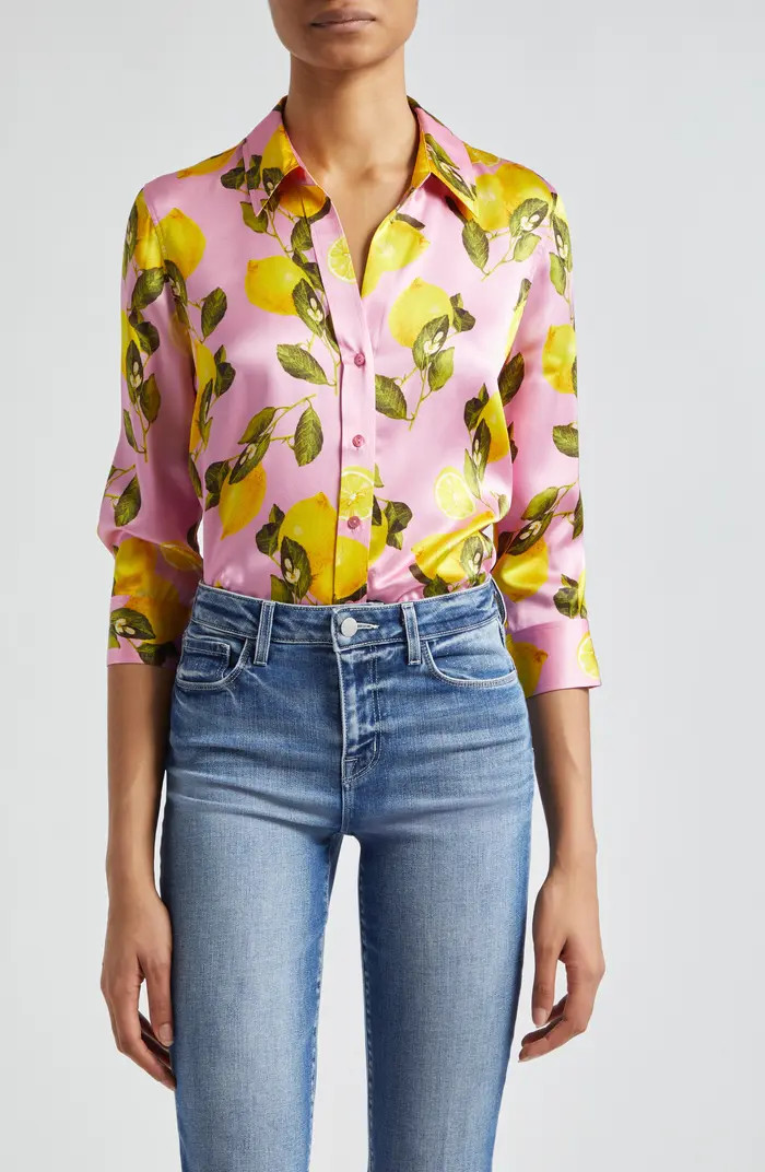 L'AGENCE Dani Lemon Print Silk Blouse | Nordstrom | Nordstrom