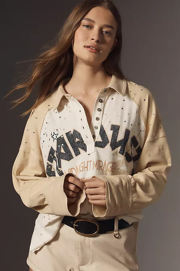 Pilcro Long-Sleeve Stardust Graphic Henley Knit Top | Anthropologie (US)