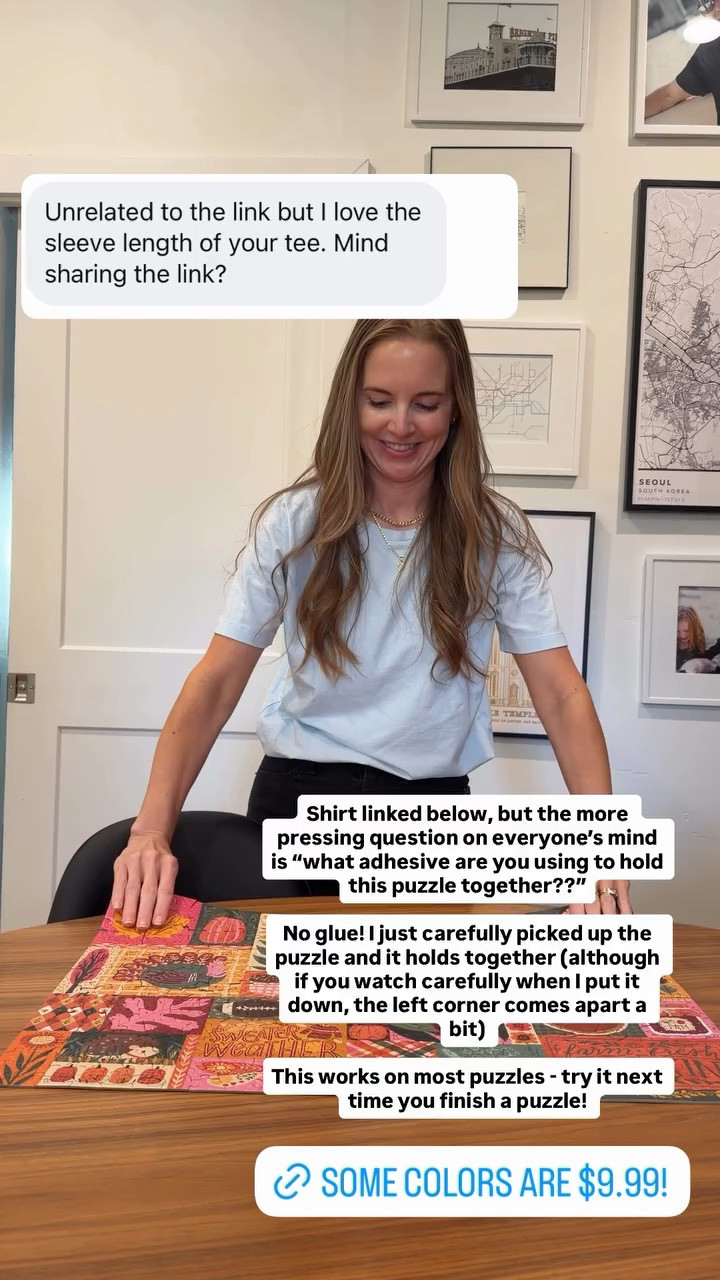 Shirt linked below, but the more pressing question on everyone’s mind is “what adhesive are you using to hold this puzzle together??” - no glue!
Some colors of this shirt are $9.99!