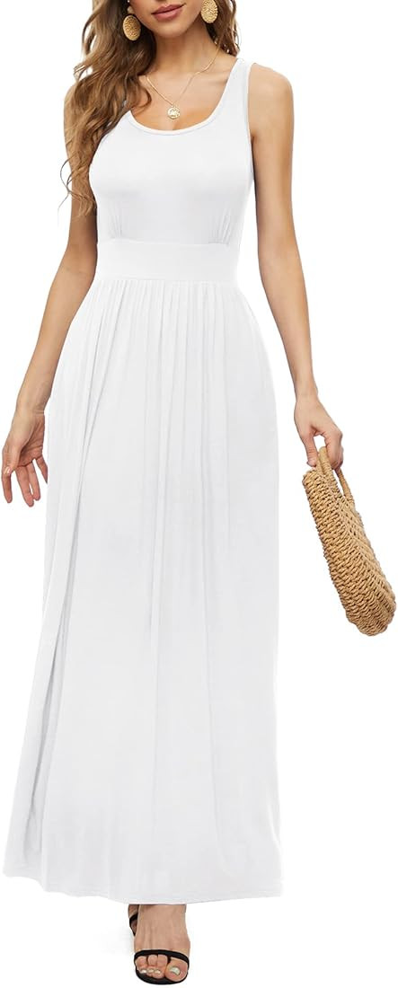 LILBETTER Women's Sleeveless Maxi Dresses Empire Waist Casual Long Dresses with Pockets | Amazon (US)