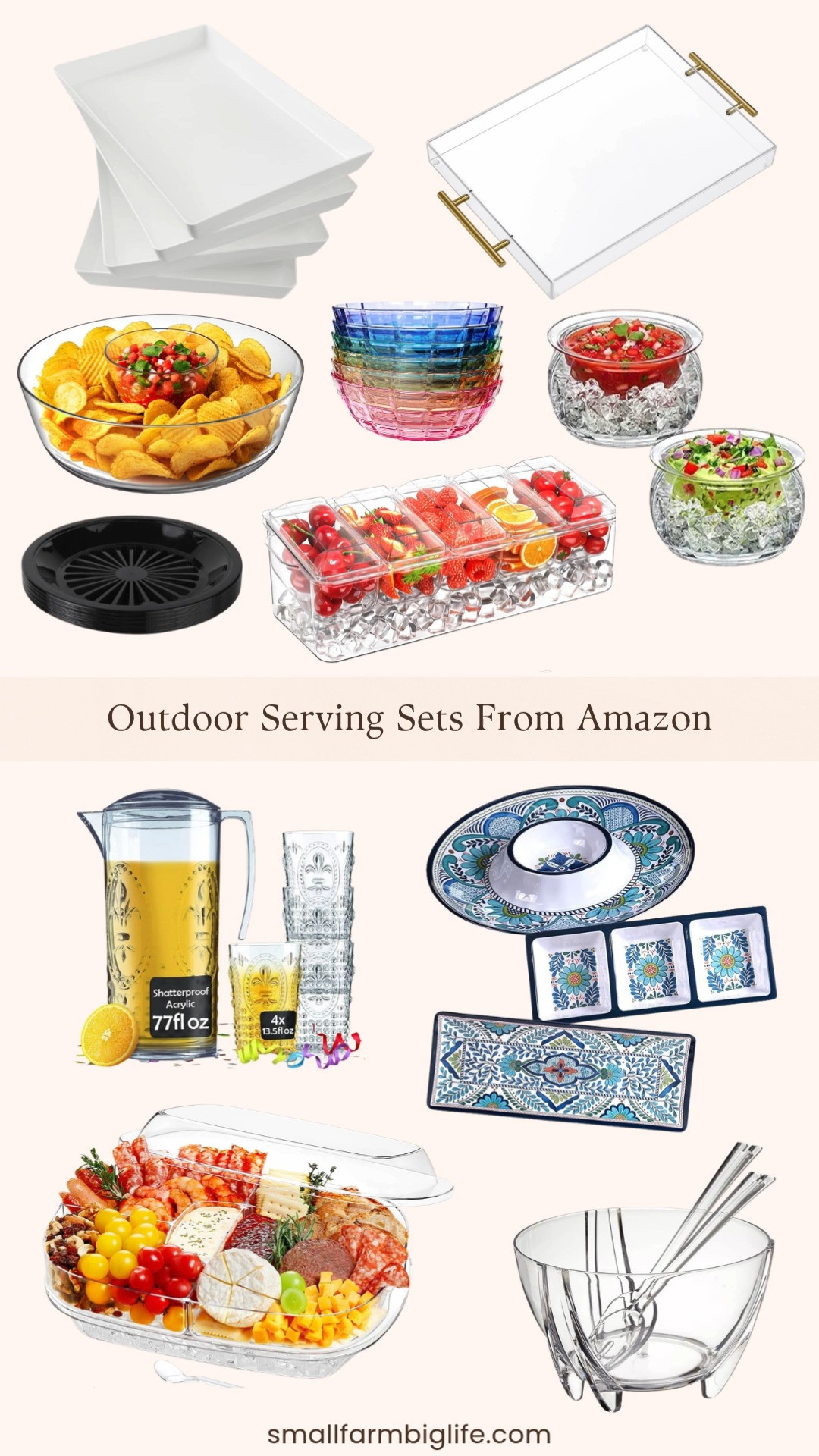Outdoor entertaining is so much easier when you have the right serving pieces and Amazon has some really great options right now. I love the Talavera melamine set for a pop of color and the acrylic trays and chip and dip servers for a clean classic look that works with any table setting. The chilled serving options with ice chambers are such a smart find for keeping dips and condiments cool when you are outside in the summer heat. Everything here is lightweight, shatterproof, and made for easy entertaining all summer long. Tap to shop! 

 #LTKfoodie #LTKSeasonal #LTKHome