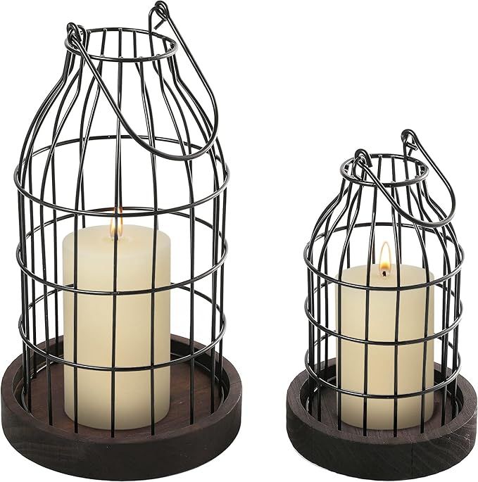 Wire Metal Cloche Set of 2, Decorative Candle Holder Cage Lanterns for Table and Farmhouse Decor | Amazon (US)