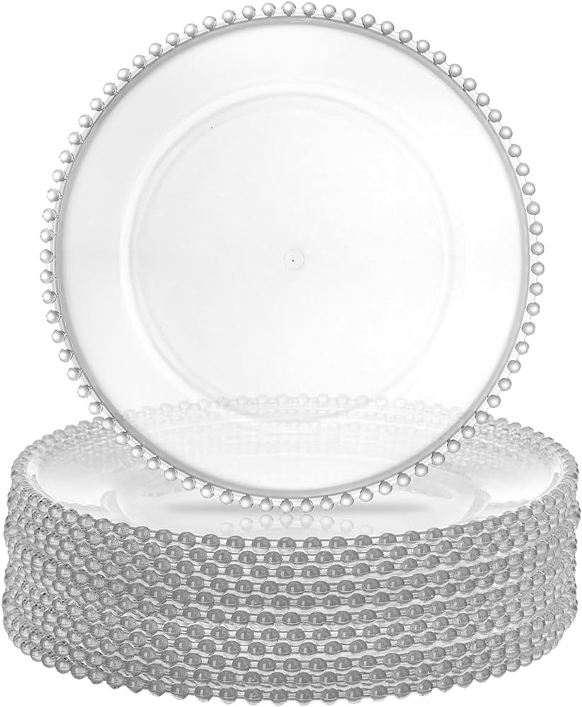 Lawei 12 Pack Clear Plastic Charger Plates with Bead Rim, 13 Inch Plastic Round Serving Plates De... | Amazon (US)