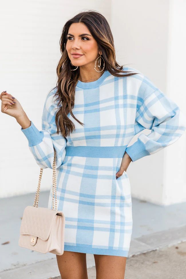 Now Or Never Blue Plaid Sweater Dress FINAL SALE | The Pink Lily Boutique