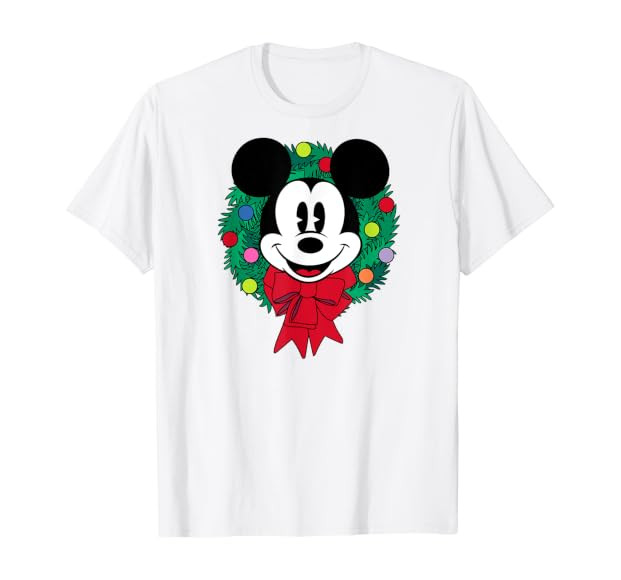 Amazon Essentials Mickey Mouse Festive Holiday Christmas Wreath T-Shirt | Amazon (US)