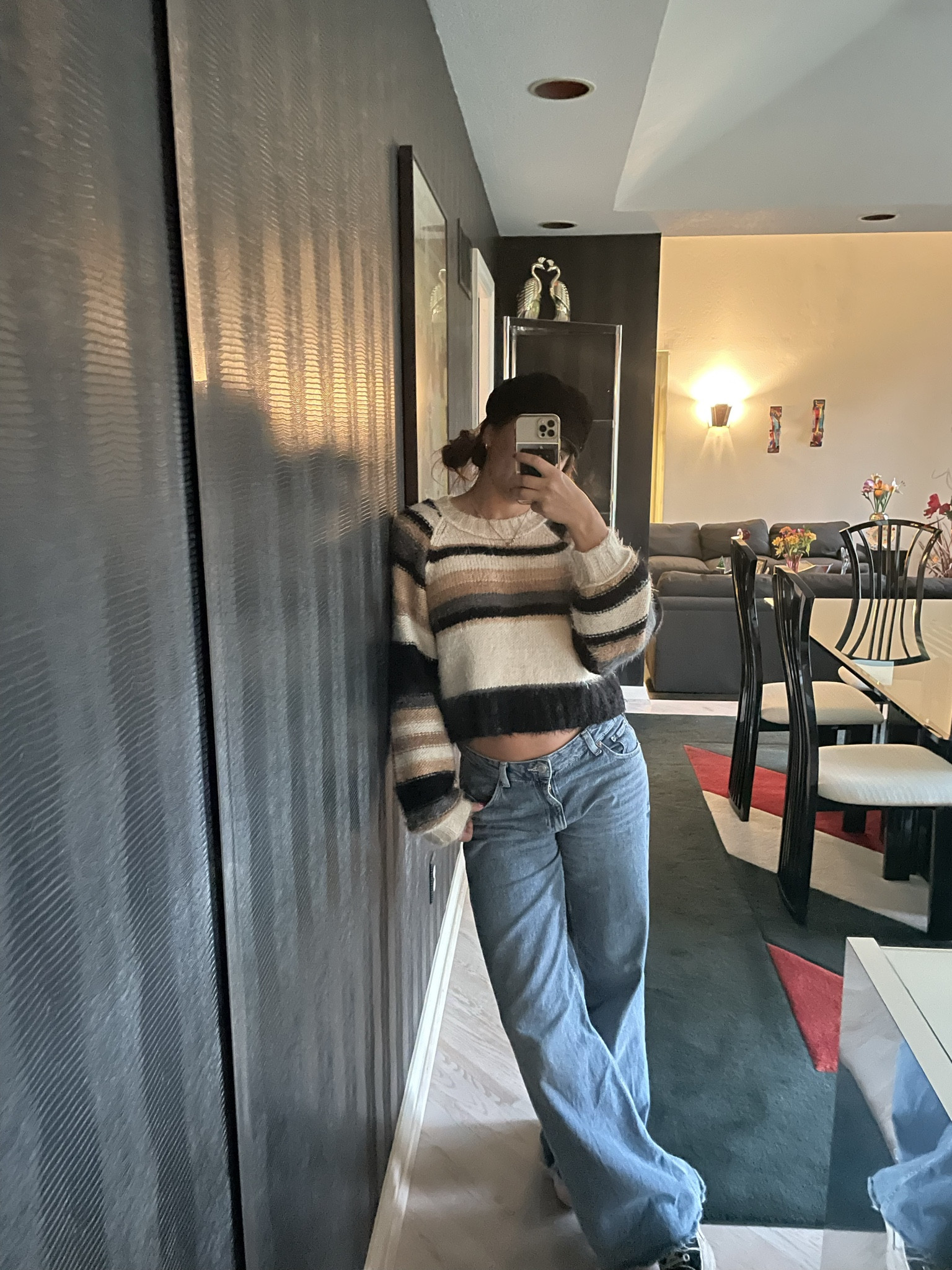 Obsessed with French Hats, low waisted jeans and comfy sweaters! 

#colorfulsweaters #longcoats #cutehats #strippedsweater 
