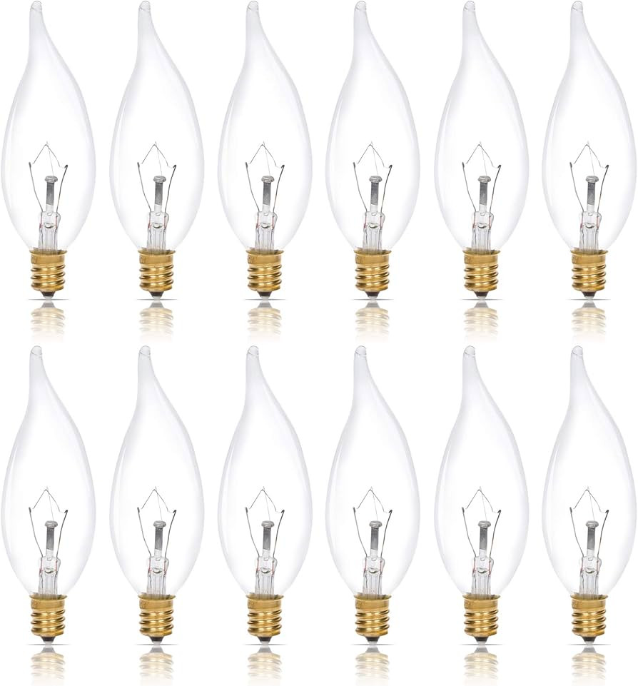 Simba Lighting Candelabra Flame Tip Clear CA10 25W E12 Base (12 Pack) Decorative Incandescent Lig... | Amazon (US)