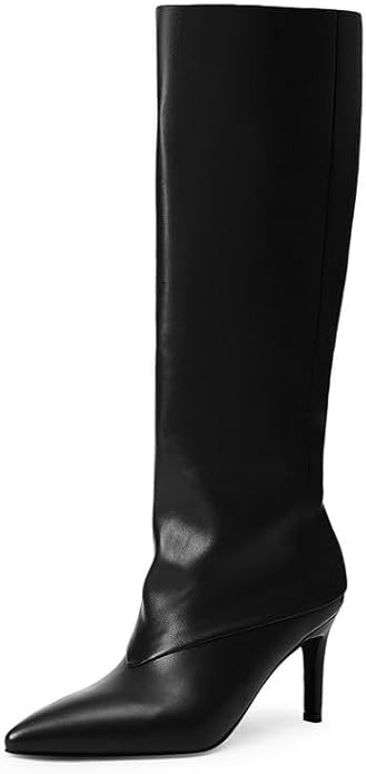 Modatope Knee High Boots Kitten Heel Faux Leather High Heel Pointed Toe Slip on Fall Long Tall Bo... | Amazon (US)