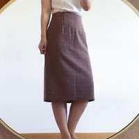 Vintage Wool Skirt Pencil Midi Clay Brown Houndstooth Minimalist Capsule Wardrobe Size S/M | Etsy (US)