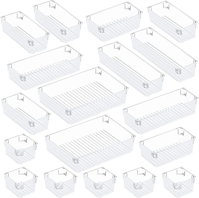 Puroma 18-pcs Desk Drawer Organizer Trays, 4 Different Sizes Large Capacity Plastic Bins Kitchen ... | Amazon (US)
