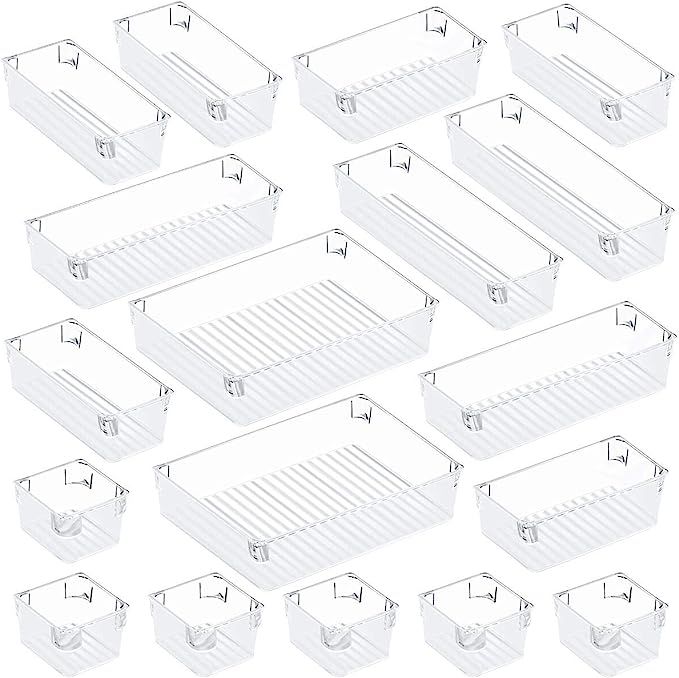 Puroma 18-pcs Desk Drawer Organizer Trays, 4 Different Sizes Large Capacity Plastic Bins Kitchen ... | Amazon (US)