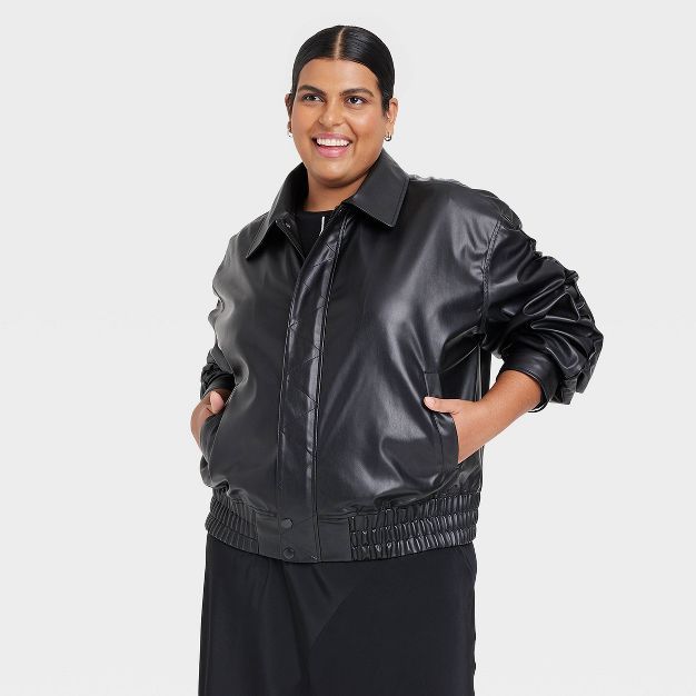 Women's Plus Size Faux Leather Bomber Jacket - Ava & Viv™ | Target