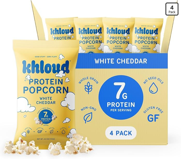Khloud Protein Popcorn - White Cheddar - 7g Protein Snacks for Adults & Kids - Flavored Popcorn M... | Amazon (US)