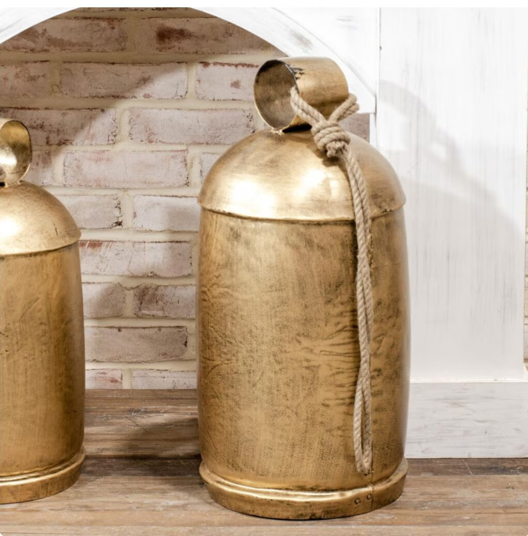 Jumbo Extra Large Brushed Gold Metal Large 24" Cow Bell Christmas Decorating Metal Bell Giant Bel... | Etsy (US)