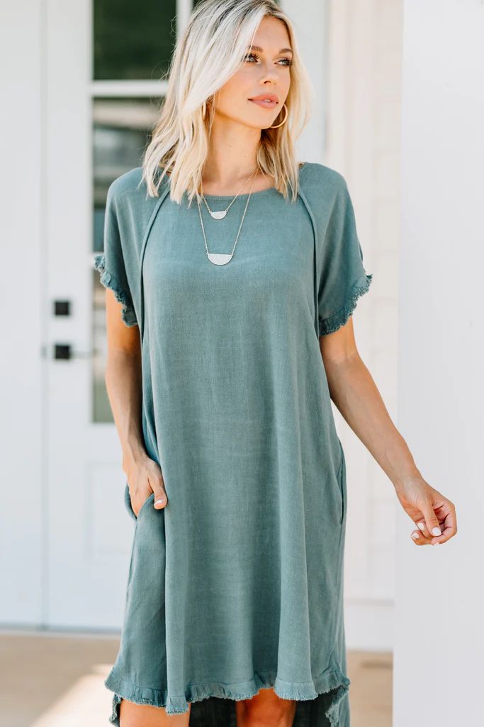 Give Your Love Lagoon Green Raw Hem Dress | The Mint Julep Boutique