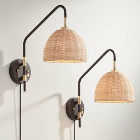 Barnes and Ivy Vega Bronze Plug-In Wall Lamps Set of 2 | Lamps Plus