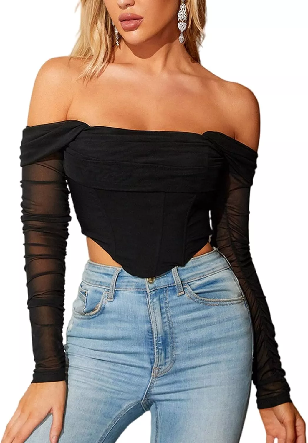 Mesh Sheer Long Sleeve Corset Crop … curated on LTK