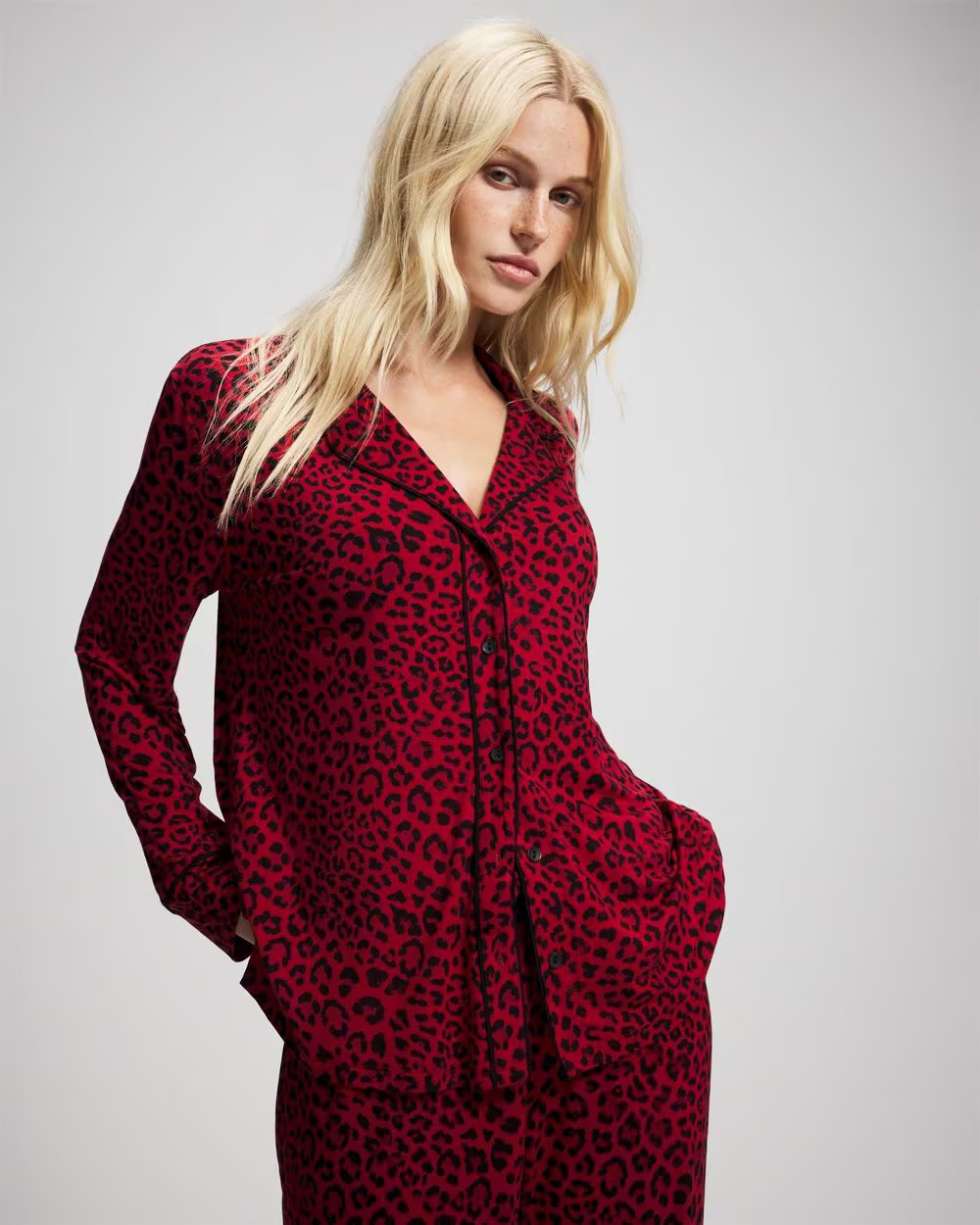 Cool Nights Long Sleeve Notch Collar with Piped Placket Pajama Top | Soma | SOMA