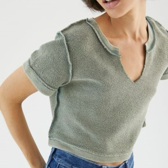 [bdg] urban outfitters inside out exposed seam terry crop top sage green L | Poshmark