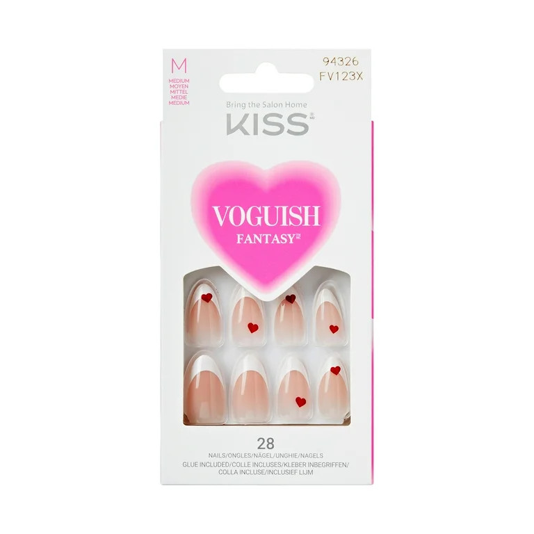 KISS Voguish Fantasy Valentine's Day Press on Nails, Love Rain, White, Medium Almond, 28 Count | Walmart (US)
