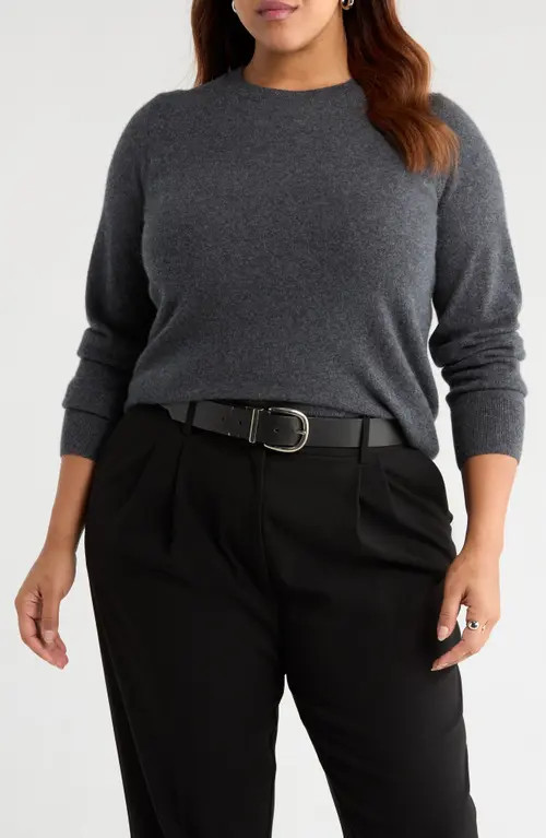 Nordstrom Cashmere Crewneck Sweater in Grey Dark Charcoal Heather at Nordstrom, Size 1 X | Nordstrom