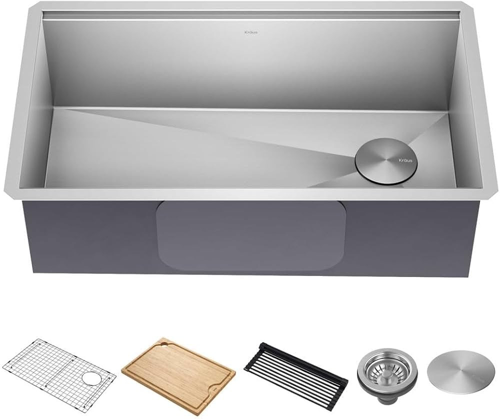 Kraus KWU110-32 Kore Workstation 32-inch Undermount 16 Gauge Single Bowl Stainless Steel Kitchen ... | Amazon (CA)