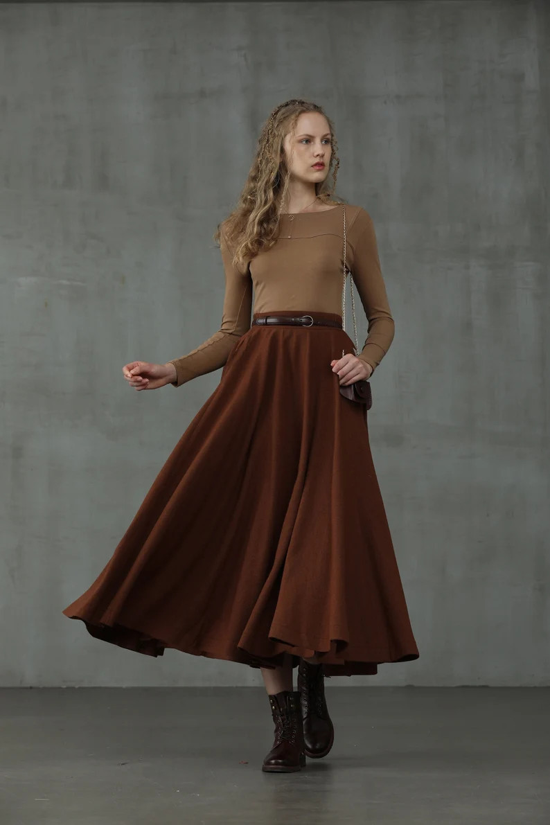 wool skirt, brown winter wool skirt, midi wool skirt, black skirt, party skirt, winter warm skirt... | Etsy (US)