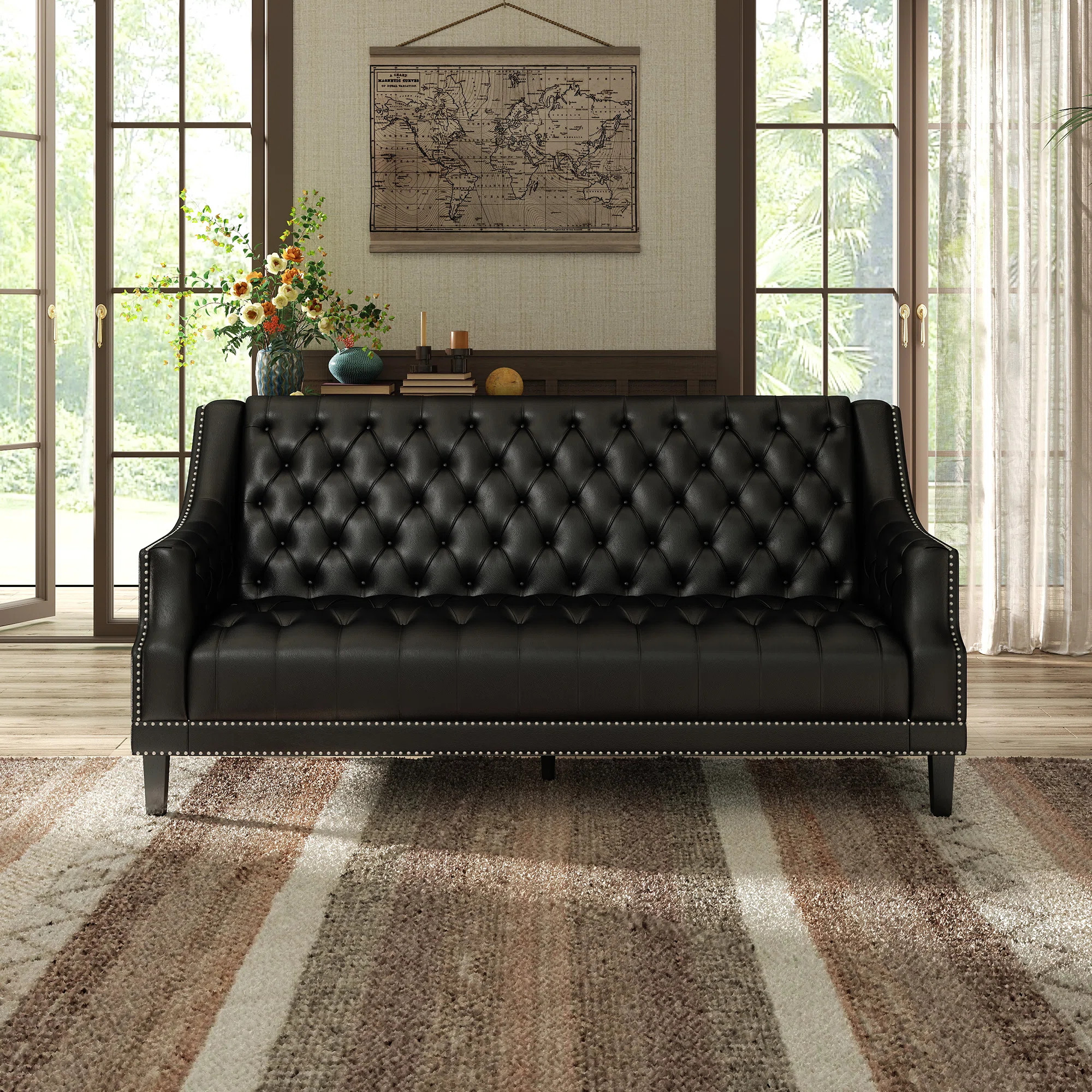 Lark Manor™ Mid Century Faux Leather Sofa With Solid Wood Legs, Tufted Button Back Sofa For Bed... | Wayfair North America