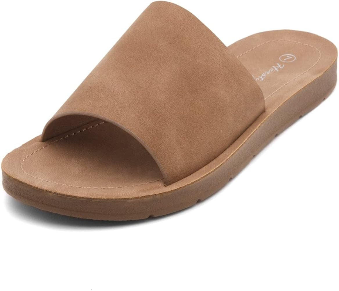 Herstyle Womens Jarina Flat Sandals Slip on Slides Open Toe One Band Casual Walking Shoes | Amazon (US)